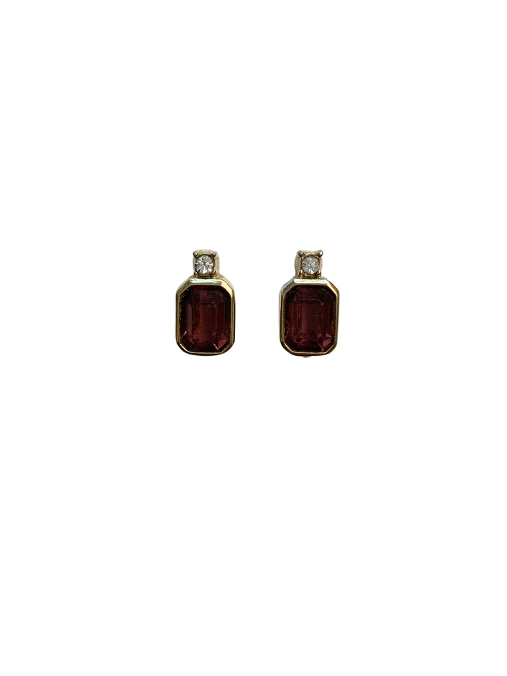 Vintage Christian Dior Gold Tone Purple Crystal Clip On Earrings Classic Luxe 80